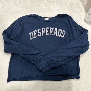 Forever 21 Women’s M Navy Blue “Desperado” Long Sleeve Slightly Cropped Top